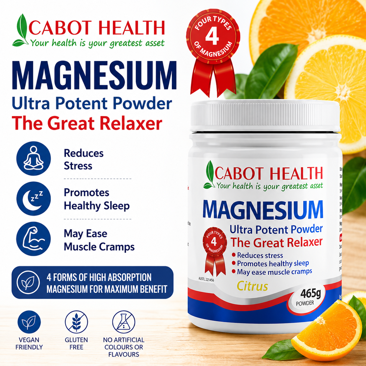 Cabot Health Magnesium Ultra Potent Powder Citrus 465g