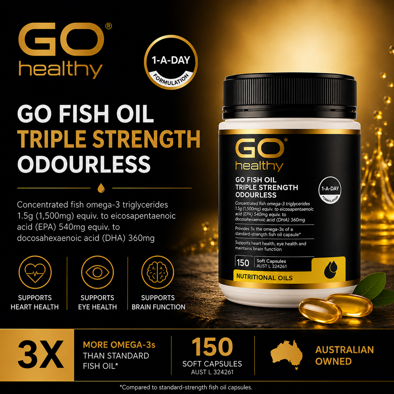GO Healthy Fish Triple Strength Odourless 150 Soft Capsules