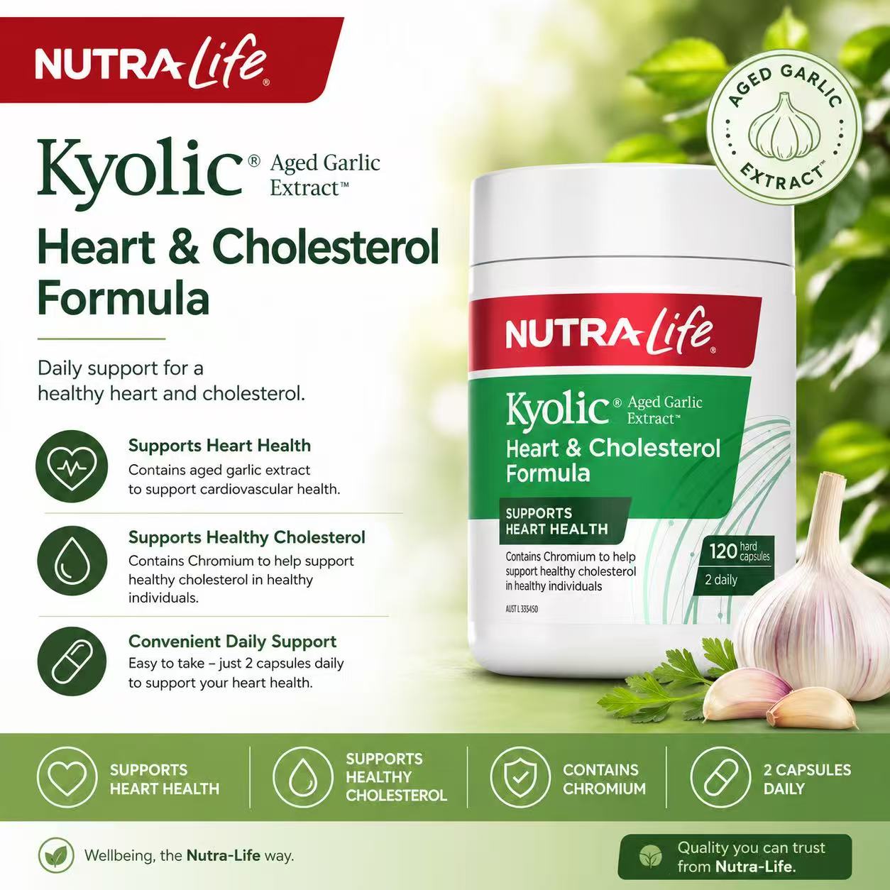 Nutra-Life Kyolic Aged Garlic Extract Heart & Cholesterol Formula 120 Capsules