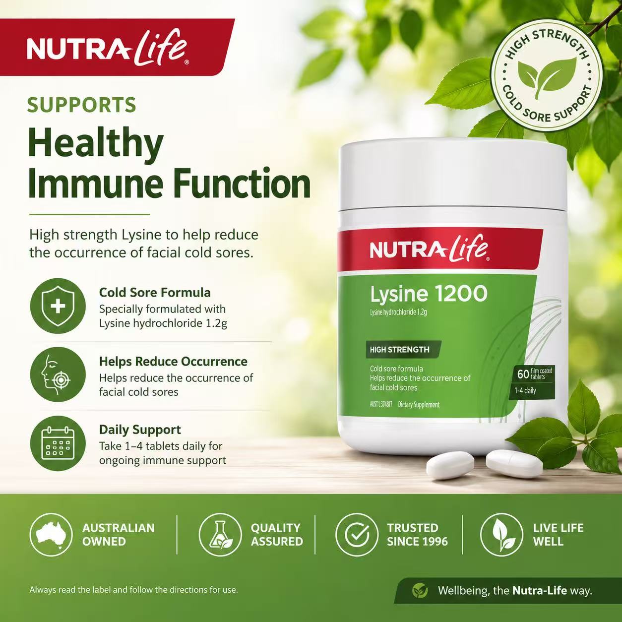 Nutra-Life Lysine 1200mg 60 Tablets