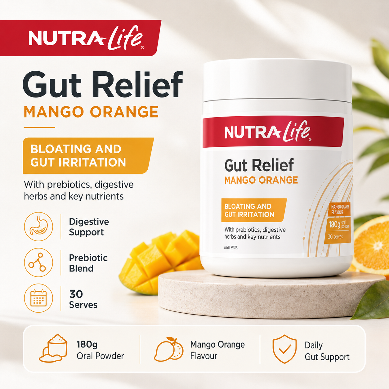 Nutra-Life Gut Relief (Mango & Orange) 180g