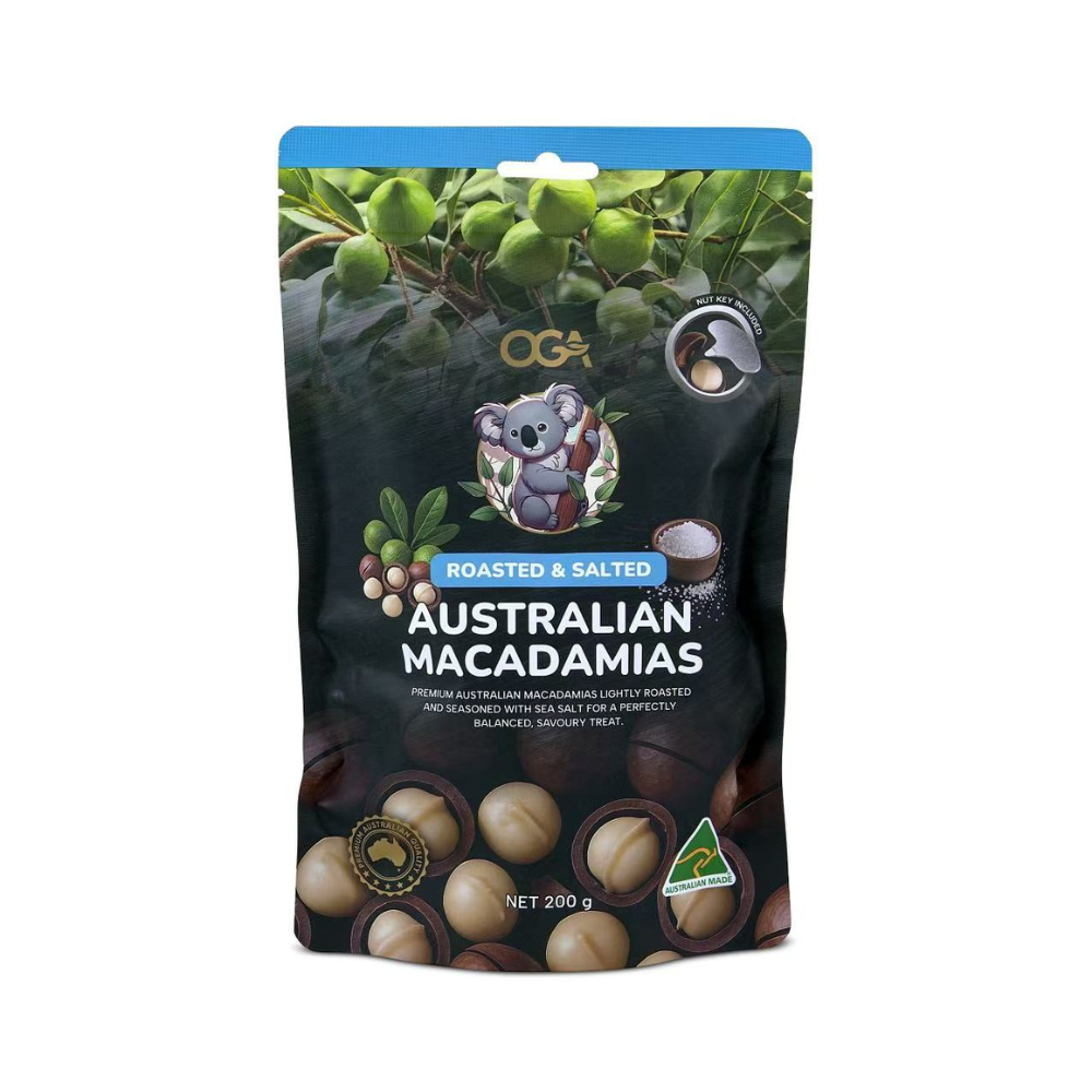 OGA Roasted and Salted Australian Macadamias 200g pouch