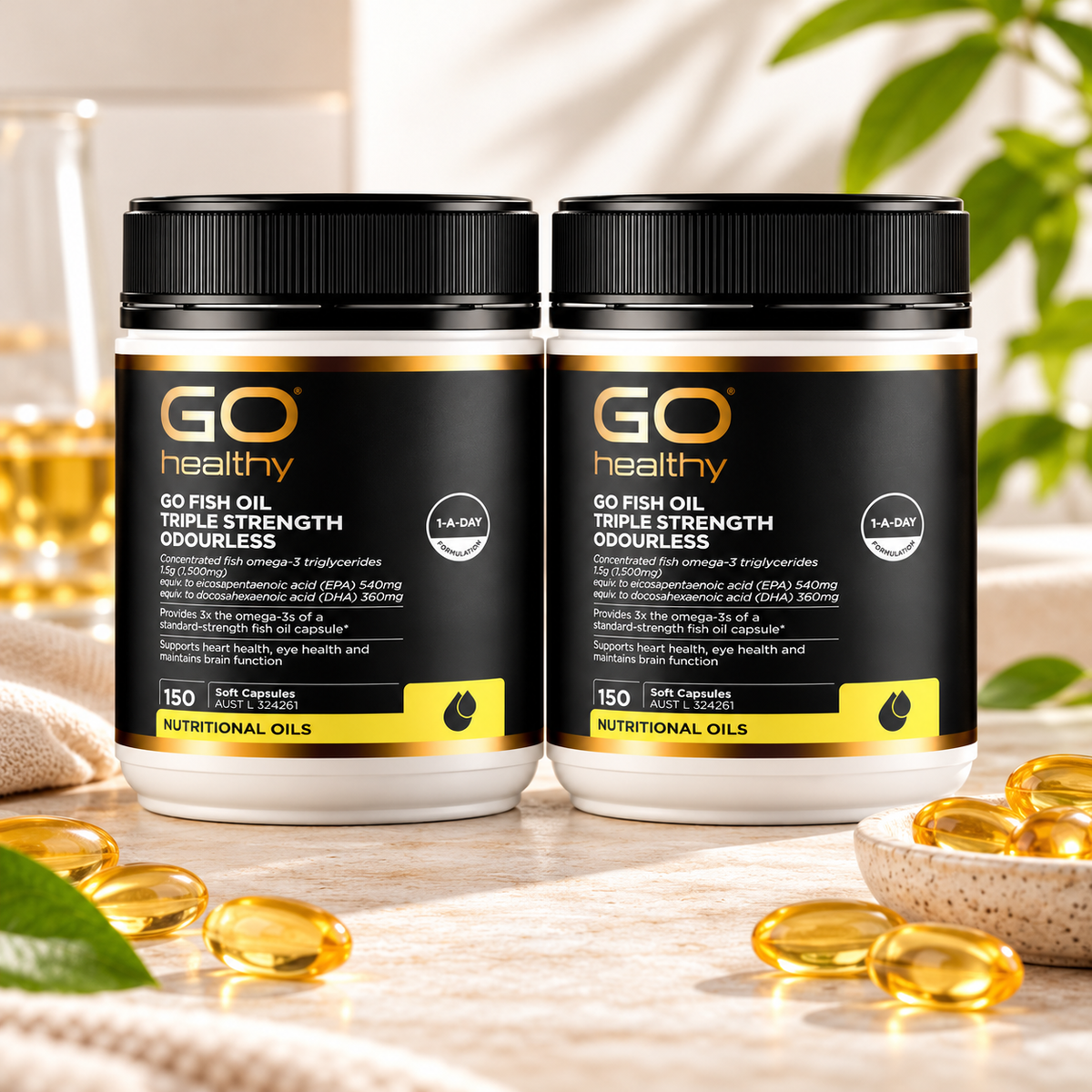 GO Healthy Fish Triple Strength Odourless 150 Capsules – Twin Pack