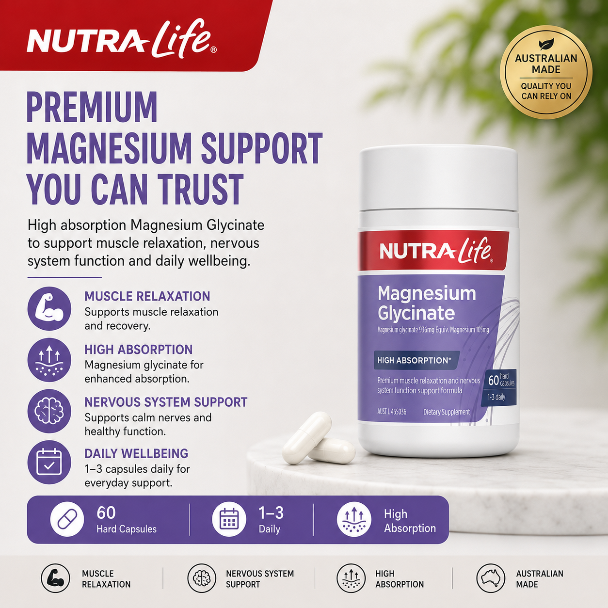 Nutra-Life Magnesium Glycinate 60 Hard Capsules