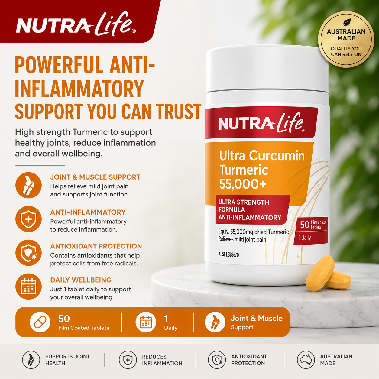 Nutra-Life Ultra Curcumin Turmeric 55,000+ 50 Film Coated Tablets