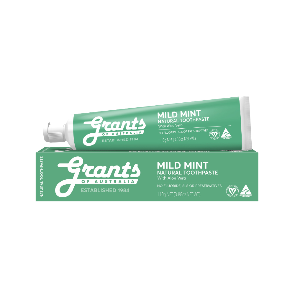 Grants of Australia Mild Mint Natural Toothpaste - Fluoride Free - 110g