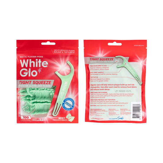 White Glo Dental Flosser Picks Tight Squeeze Precise Clean and Floss 100 Flosser Picks