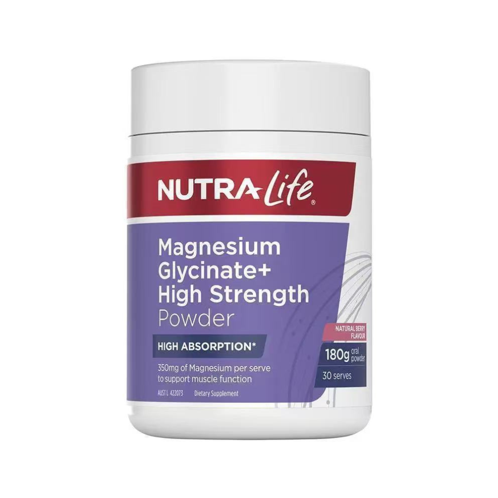 Nutra-Life Magnesium Glycinate+ High Strength Powder 180g Oral Powder (Natural Berry Flavoured)