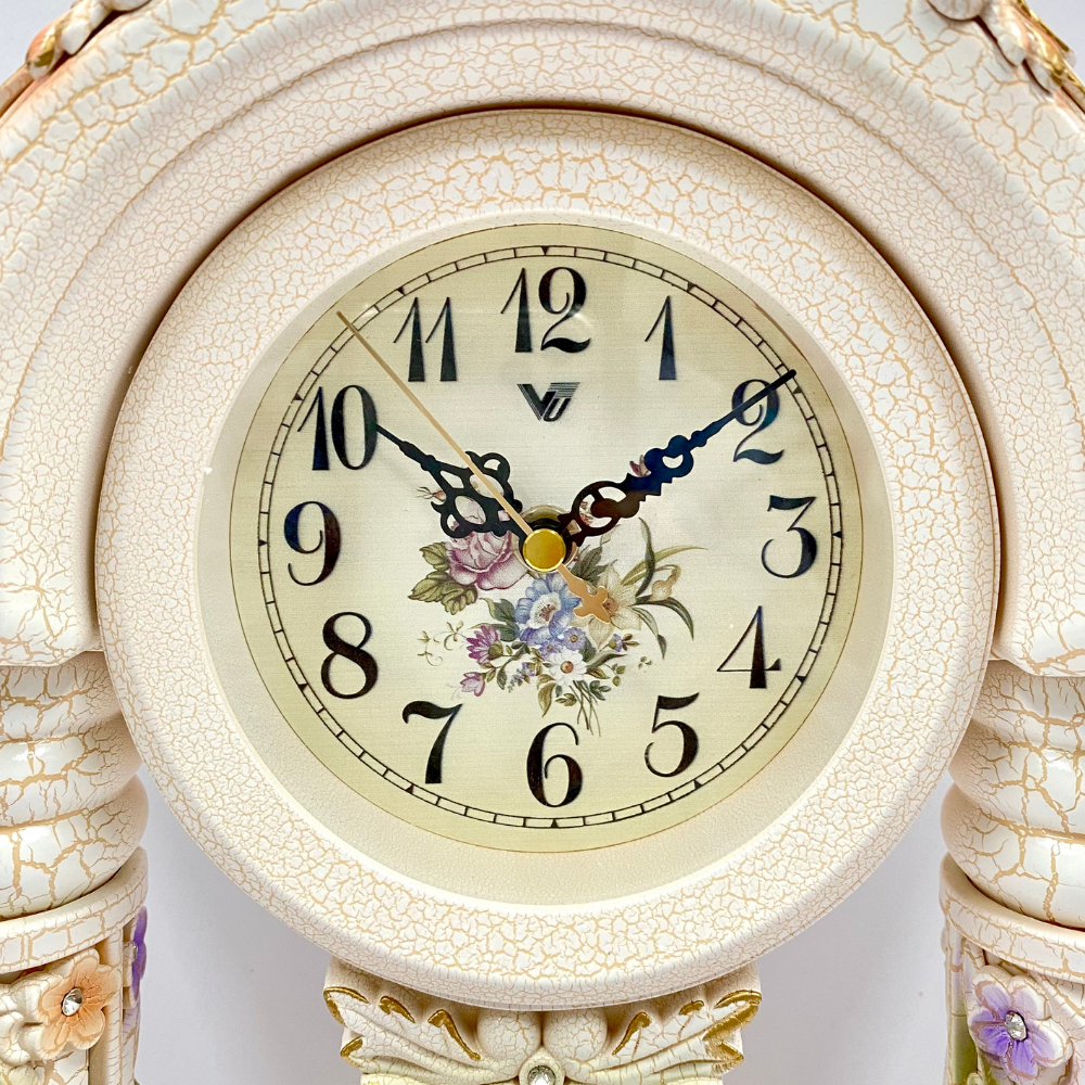 Vanguard Universal Delurious Pendulum Table Clock with Crystal Flowers TSS-1466