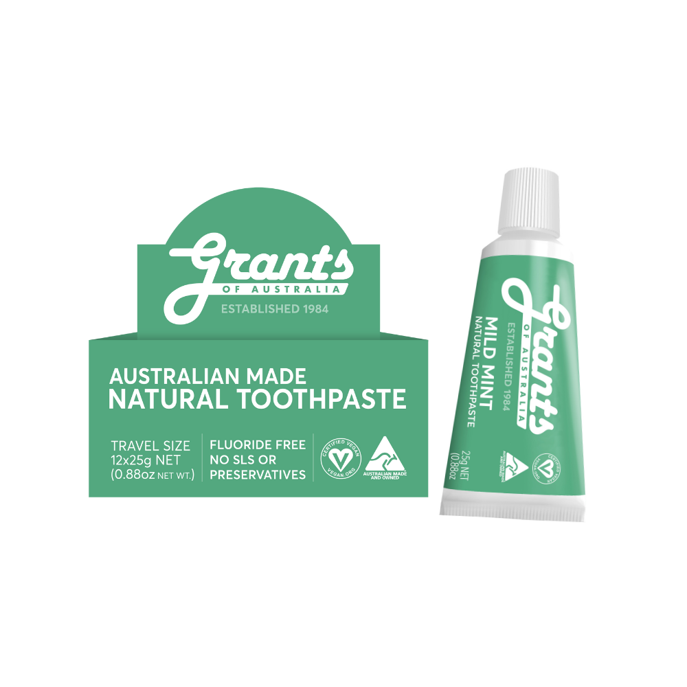 Grants of Australia Mild Mint Natural Toothpaste - Fluoride Free - Travel Size - 25g