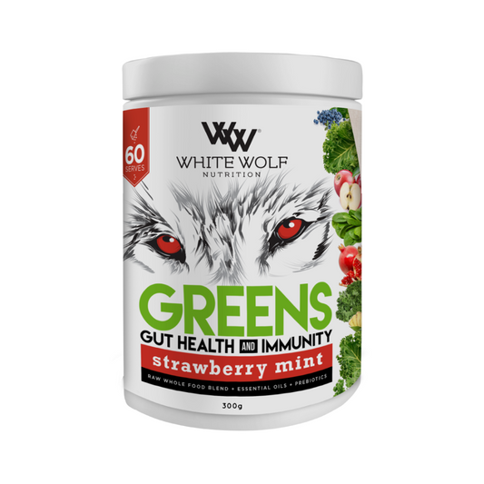 White Wolf Nutrition GREENS GUT HEALTH & IMMUNITY Strawberry Mint 60 Serves 300g